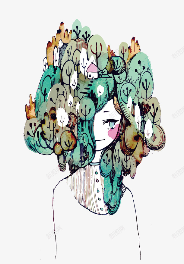 森林少女矢量图eps免抠素材_新图网 https://ixintu.com PNG图片 PNG图片素材 PNG素材 PNG素材免费 PNG素材免费下载 少女 手绘 森林 水彩 矢量图