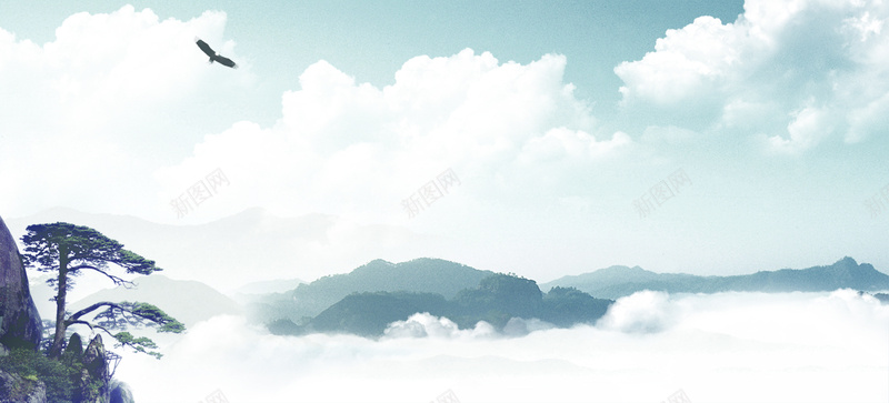 云海山峰传统背景psd设计背景_新图网 https://ixintu.com 中国风 云 云雾 传统 山峰 平静 松树 水墨 白云 蓝天 飞鸟
