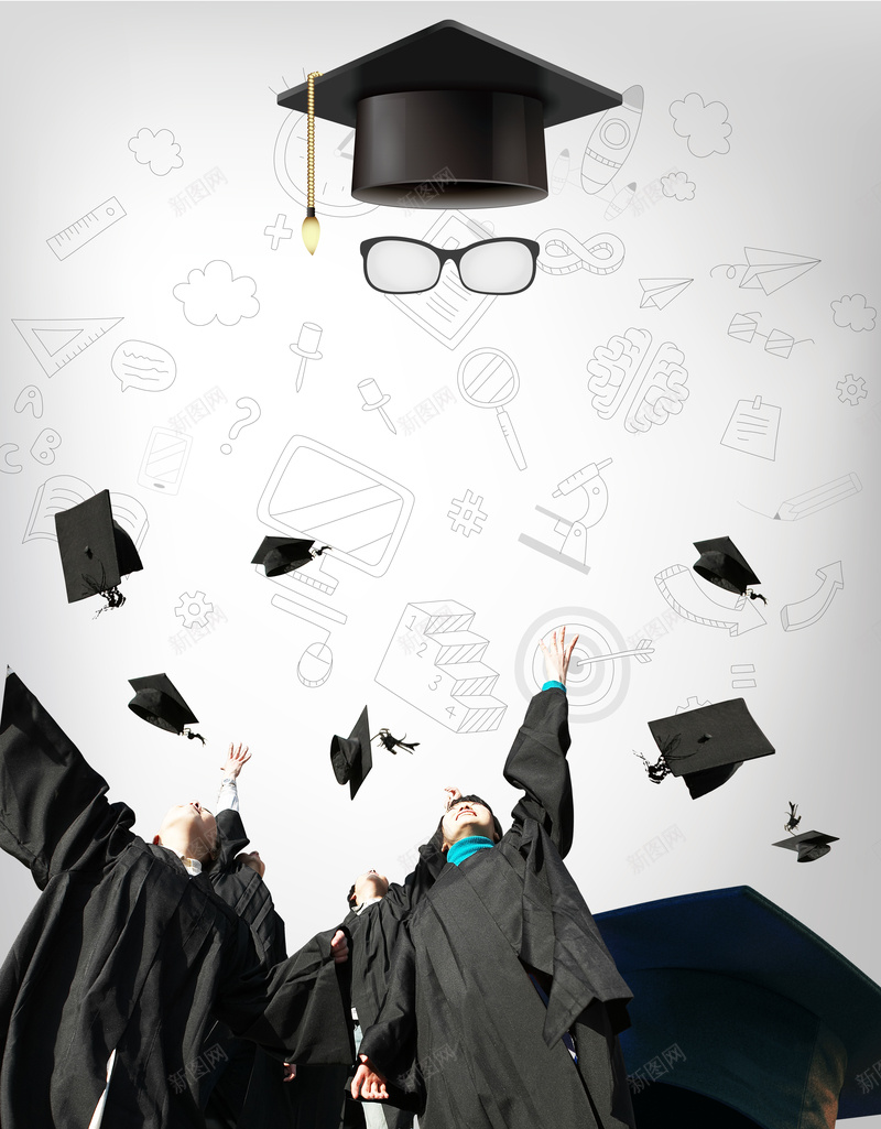 黑白简约毕业季大学生广告背景psd设计背景_新图网 https://ixintu.com 博士帽 大学生 大气 广告背景 毕业季 活力 激情 狂欢 眼镜 简约 黑白