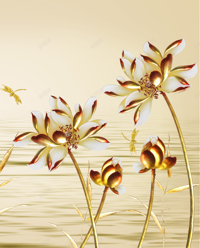 金色荷花海报背景psd设计背景_新图网 https://ixintu.com 中国风 古典 富贵 立体荷花 荷花海报 金色背景 金色荷花 金色荷花海报背景