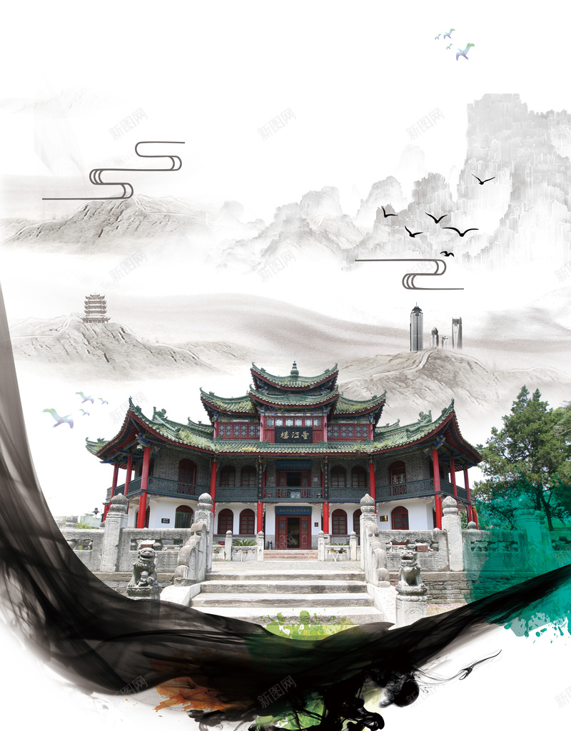 中国水墨风大气成都形象旅游海报背景psd设计背景_新图网 https://ixintu.com 中国 大气 形象 成都 旅游 旅行 水墨风 海报 素材 背景