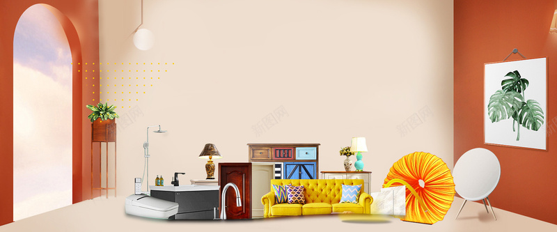 清新简洁风格舒适家居家具促销bannerpsd设计背景_新图网 https://ixintu.com 大家电 家具 家居 家电 数码 新品促销 洗衣机 电器 空间上新 简约