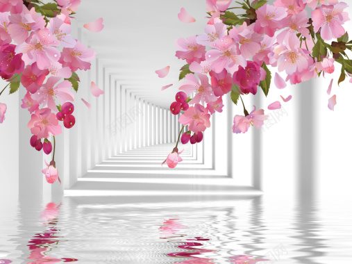 3D樱花桃花走廊海报背景背景