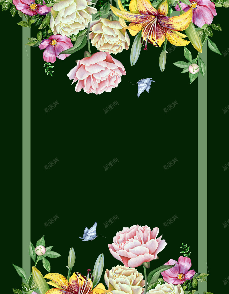 夏季深绿色花卉开蝴蝶自来背景psd设计背景_新图网 https://ixintu.com 夏季 宁静 情人节 梦幻 浪漫 淡雅 清新 温馨 绿色背景 自来 花卉开 蝴蝶