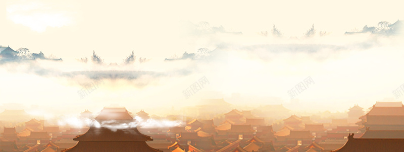 淘宝中国风建筑背景jpg设计背景_新图网 https://ixintu.com 中国风 云 古典 古风 国风 建筑 梦幻 背景 雾 黄色