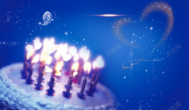 生日蛋糕气球蜡烛蓝色科技背景背景