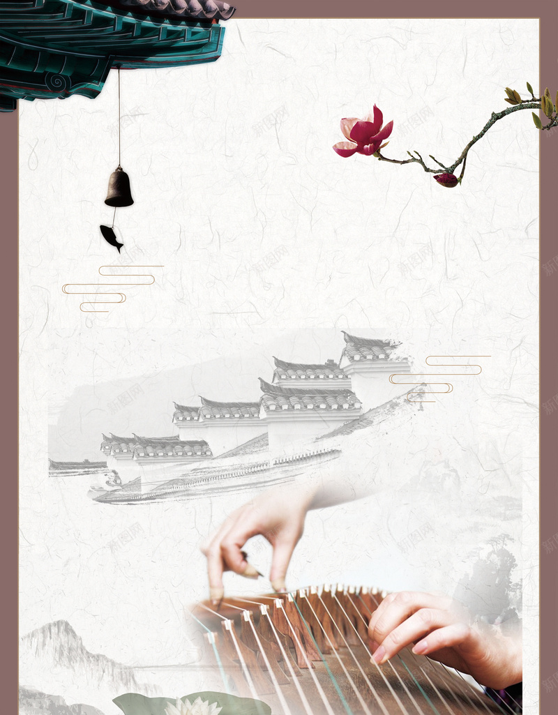 中国风水墨民乐培训创意宣传海报psd设计背景_新图网 https://ixintu.com 中国风 乐器 古典 古典音乐 培训班 招生 民乐培训海报 水墨 琵琶