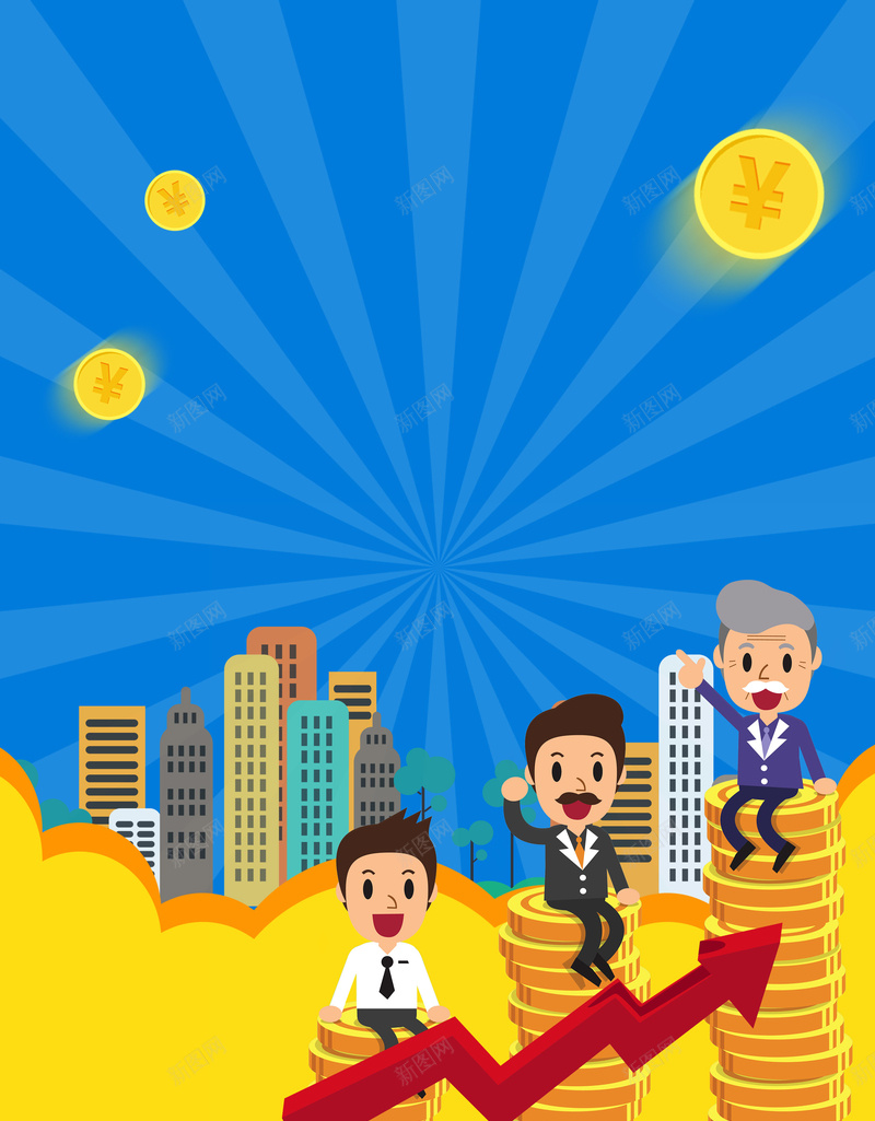 理财海报背景psd设计背景_新图网 https://ixintu.com 卡通 房地产 海报 理财 矢量 背景 蓝色 金钱