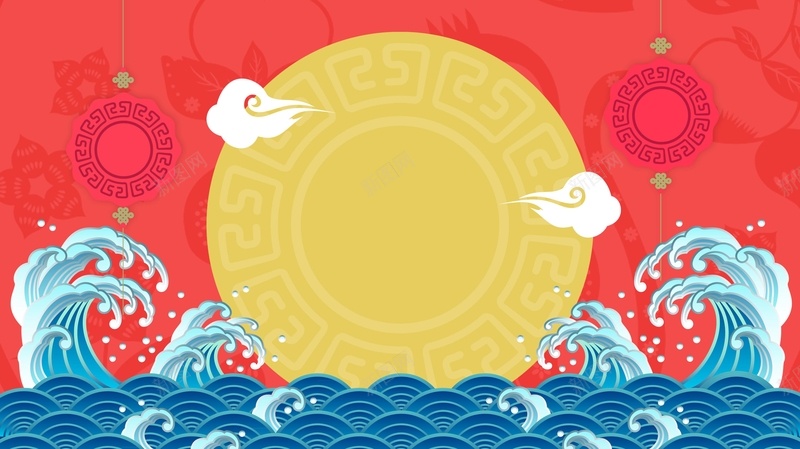 中国风促销海报背景psd设计背景_新图网 https://ixintu.com 中国风 促销 促销海报 剪纸素材 海浪花纹 红色背景 纹理背景 背景素材