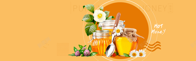 蜂蜜美食百花绿叶质感橙色背景bannerpsd设计背景_新图网 https://ixintu.com 京东 几何 广告 果实 淘宝 电商 白花绿叶 素材 美食 背景 蜂蜜 设计 质感背景 食品
