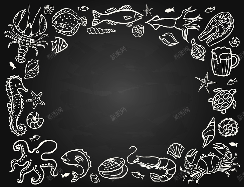 矢量水彩手绘黑白简笔画海鲜食品背景ai设计背景_新图网 https://ixintu.com 卡通 手绘 水彩 海鲜 生鲜 矢量 章鱼 童趣 简笔画 背景 虾 螃蟹 食品 鱼 黑白 矢量图