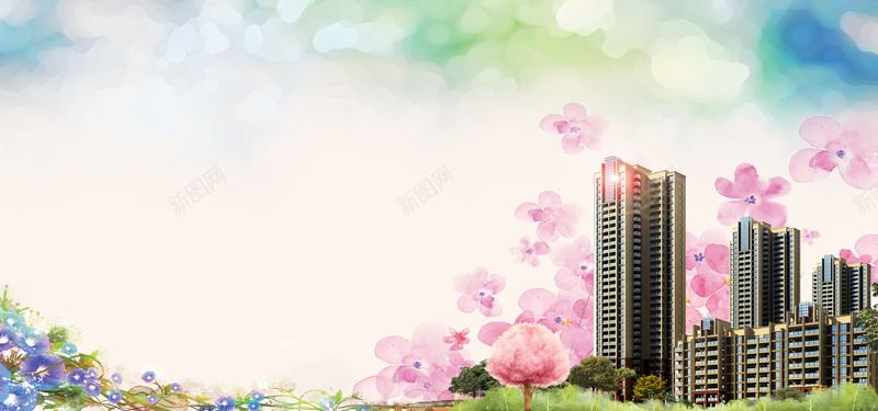 城市风景白色海报背景psd设计背景_新图网 https://ixintu.com 住宅背景 城市 城市背景 小区背景 海报 白色 背景 风景