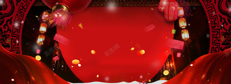 新年中国风红色宣传海报背景背景
