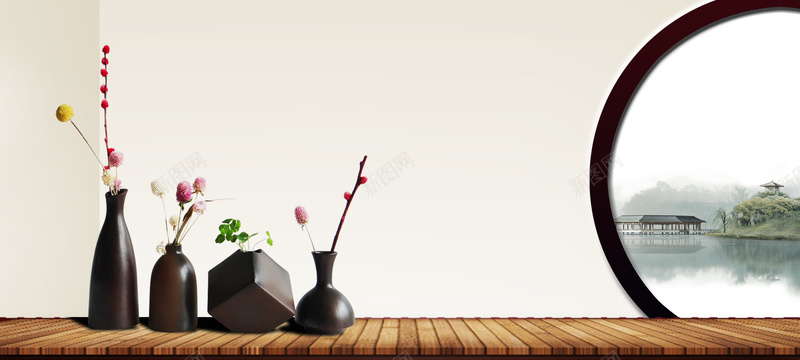 中国风古韵庭院bannerpsd设计背景_新图网 https://ixintu.com banner 中国风背景 古韵 地产 庭院 木板 盆栽 花卉