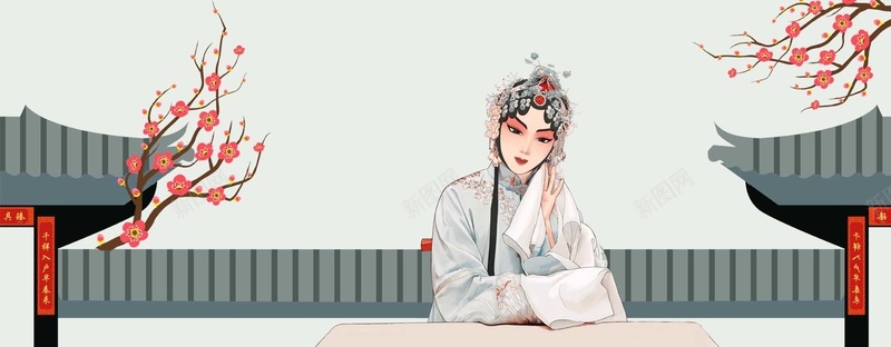 立春浅色中国风人物戏剧海报bannerpsd设计背景_新图网 https://ixintu.com 中国传统 中国风 冬天 围墙 对联 屋檐 戏剧 梅花 简约 花旦banner