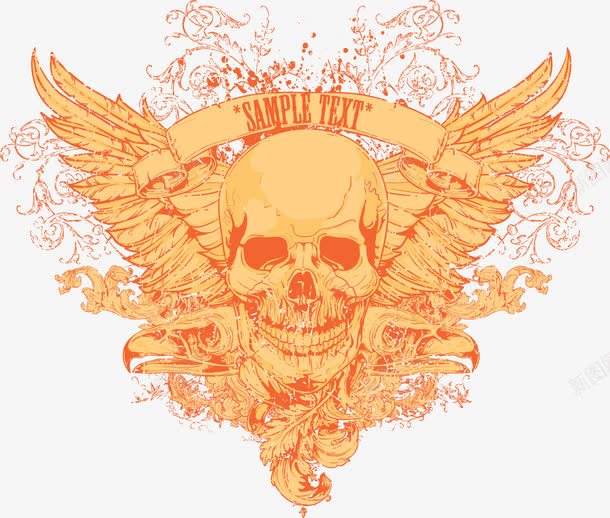 手绘骷髅翅膀插画png免抠素材_新图网 https://ixintu.com 印花图案 手绘骷髅 服装印花 服装印花设计 翅膀印花