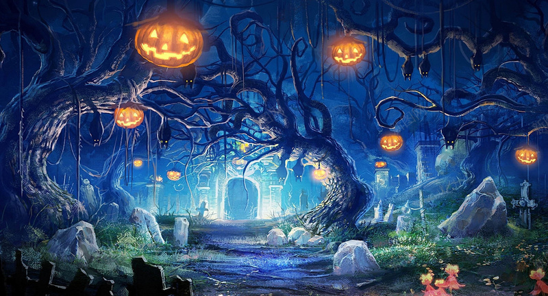 万圣节南瓜车城堡蓝色夜晚卡通psd设计背景_新图网 https://ixintu.com 万圣节 南瓜车 卡通 夜晚 手绘 童趣