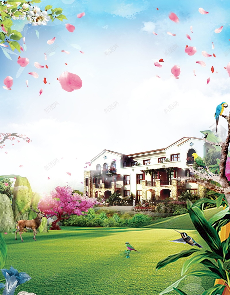 花园洋房美景地产背景psd设计背景_新图网 https://ixintu.com PSD源文件 PSD素材 分层文件 地产 地产开盘 地产美景 房地产 欧式洋房 背景模板 背景海报 背景素材 花园洋房 高清背景 高端大气 高端大盘