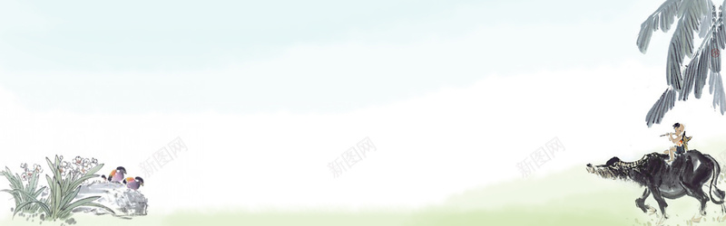 水墨画中国画放牛背景psd设计背景_新图网 https://ixintu.com 中国画 中国风 国画牛 开心 水墨画 海报banner 牛 牧童 石头 花 鸟
