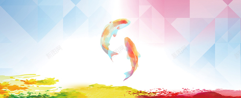 年年有余泼墨画海报背景psd设计背景_新图网 https://ixintu.com 中国风 动感 大气 天猫 泼墨 海报 淘宝 淡色 背景 菱格 鱼