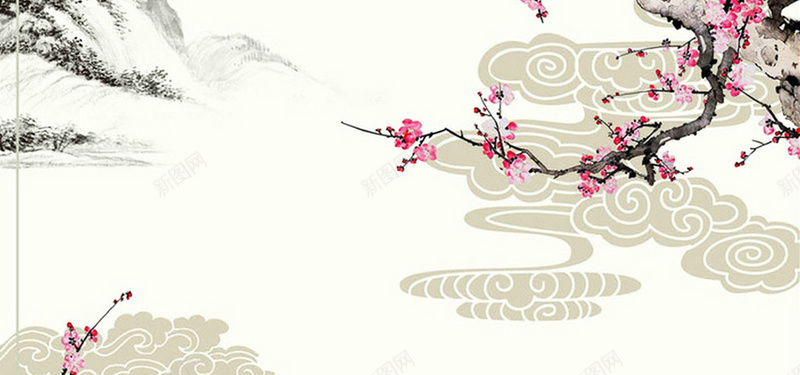 梅花祥云中式客厅背景墙装饰画jpg高清背景_新图网 https://ixintu.com 中国风 云纹 古典 吉祥 山 山水 梅 梅花 现代 电视背景墙图片 祥云 红梅 红梅报春 花边 边框