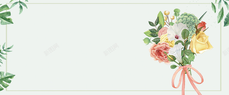 鲜花花店卡通绿色psd设计背景_新图网 https://ixintu.com 促销 卡通 折扣 礼物 绿叶 绿色 花店 花束 边框 鲜花