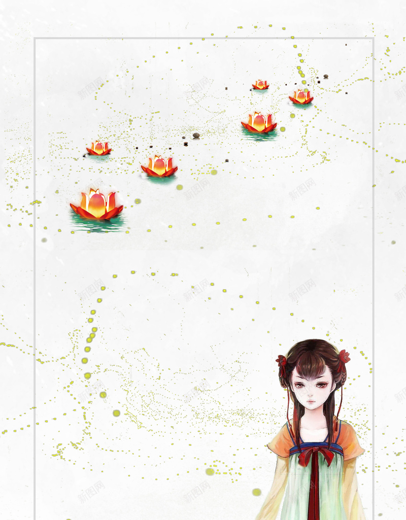 中秋莲花灯古典少女海报psd设计背景_新图网 https://ixintu.com 中国风 中秋 传统 卡通美女 古典 古装 少女海报 莲花灯