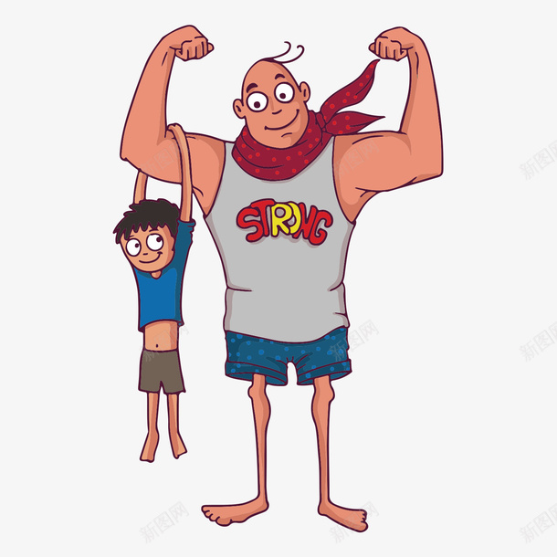 卡通肌肉父亲和瘦小孩子矢量图ai免抠素材_新图网 https://ixintu.com 儿童 卡通 孩子 家庭矢量 源文件 父亲 父亲和孩子 父亲节 瘦小 肌肉 矢量图