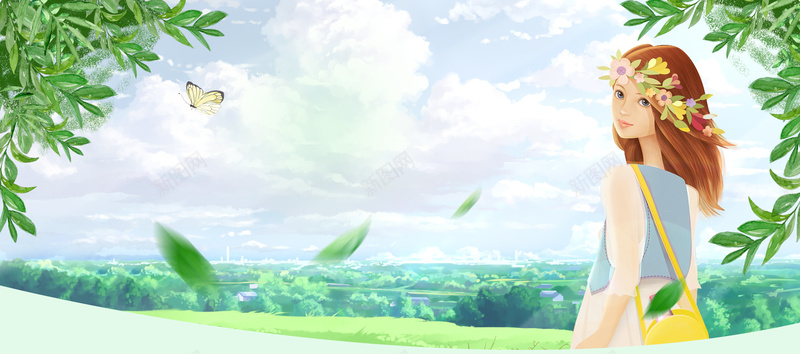 夏季文艺清新手绘bannerpsd设计背景_新图网 https://ixintu.com 初夏 叶子 夏季 夏季促销 夏季素材 夏日上新 小清新 手绘 手绘女孩 新品上市 清凉夏季 电商