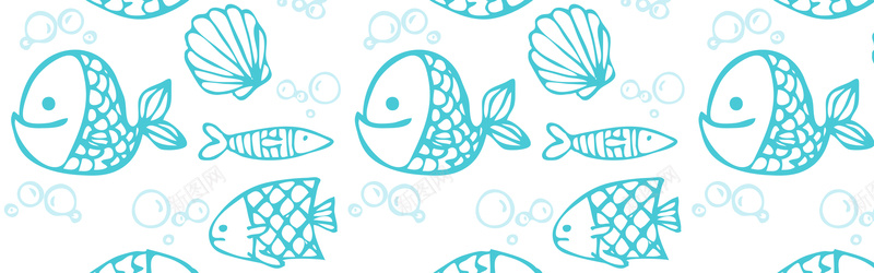 卡通小鱼背景psd设计背景_新图网 https://ixintu.com banner 卡通 小胖鱼 手绘 海报banner 童趣 线条 绿色