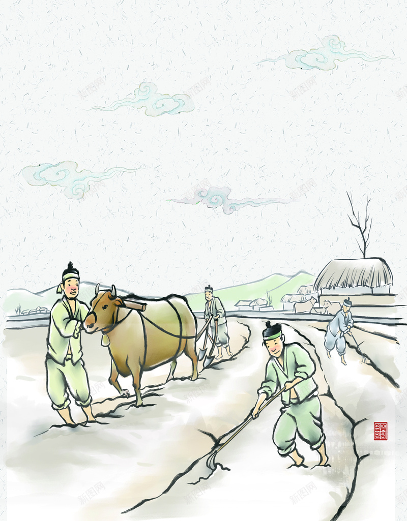 劳动节海报中国梦海报背景jpg设计背景_新图网 https://ixintu.com 中国梦海报 五一 农民 农耕 劳动节书法海报 劳动节海报 牛 耕地