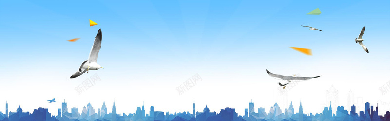 蔚蓝天空bannerpsd_新图网 https://ixintu.com 建筑 摄影 海报banner 蓝天 风景 飞鸟