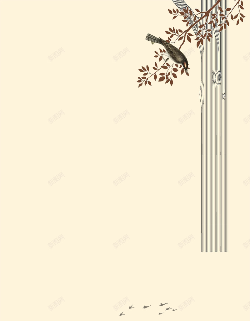 淡雅水墨H5背景psd设计背景_新图网 https://ixintu.com H5背景素材 PSD分层 宣传 小鸟 木材 水墨 淡雅 简约