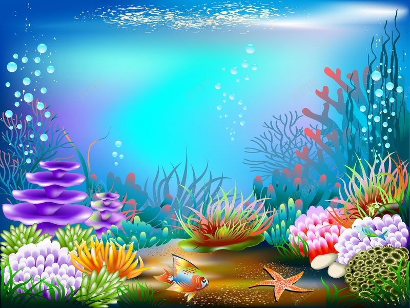 com 卡通 手绘 海底世界 海洋 海洋公园 海草 生物 童趣 鱼类 矢量图