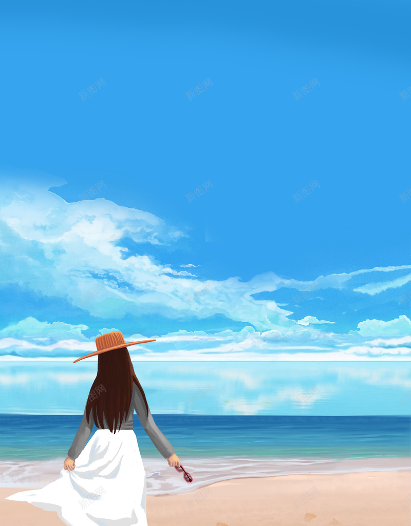 卡通毕业之旅旅游海报psd设计背景_新图网 https://ixintu.com 夏天 夏日 女孩 手绘 旅游海报 暑假旅游 毕业旅游 沙滩 海边 蓝天