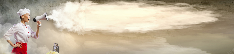 厨师饮食特色创意bannerjpg设计背景_新图网 https://ixintu.com banner 创意 厨师 喇叭 宣传 广告 摄影 特色 背景 雾气 食物 饮食