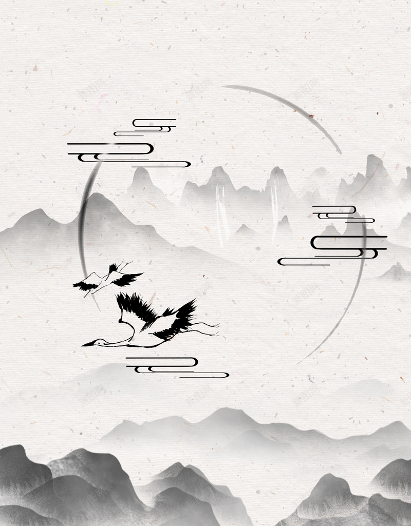 泛舟远山底纹背景图psd设计背景_新图网 https://ixintu.com 底纹 水墨 泛舟 白鹤 背景图 边框 远山