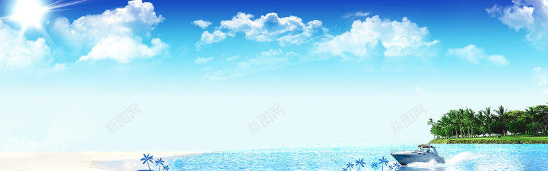 旅游背景图jpg_新图网 https://ixintu.com 大海 摄影 海南 海报banner 游艇 蓝天白云 风景