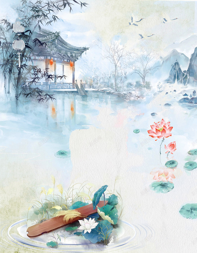 彩色手绘风景水墨荷塘荷花复古背景psd设计背景_新图网 https://ixintu.com 复古 彩色 手绘 水墨 素材 背景 荷塘 荷花 风景