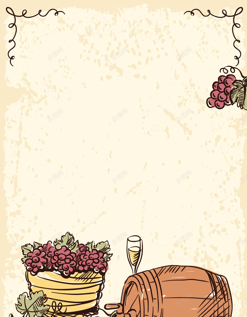 矢量欧式复古手绘红酒葡萄酒背景ai设计背景_新图网 https://ixintu.com 传统酿酒 复古 手绘 木酒桶 欧式 海报 矢量素材 红酒 红酒杯 背景 葡萄串 葡萄酒 酿酒 高脚杯 矢量图