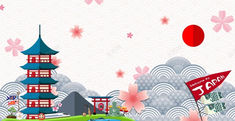 卡通日本旅游旅行psd设计背景_新图网 https://ixintu.com 传统 卡通 国庆长假 扁平 手绘 旅游 旅行 日本 景点 海报 游玩
