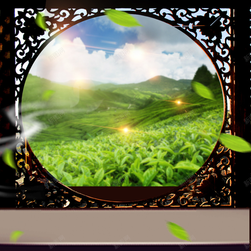 绿色茶园木窗户茶叶PSD分层主图背景psd设计背景_新图网 https://ixintu.com 主图 木窗户 淘宝 直通车 简约背景 绿色茶园 自然背景 茶 茶叶 茶园背景