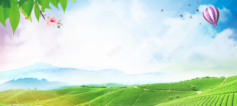 绿色山水清新茶园海报bannerpsd设计背景_新图网 https://ixintu.com 中国风 和谐 天空 山水 开心 水墨 海报 清新 绿色 背景 自然 茶园 风景