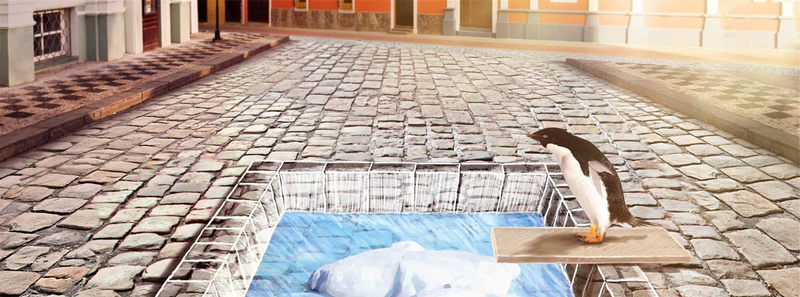 3D仿真抽象背景psd设计背景_新图网 https://ixintu.com 3D 企鹅 地板 海报banner 纹理 街景 质感