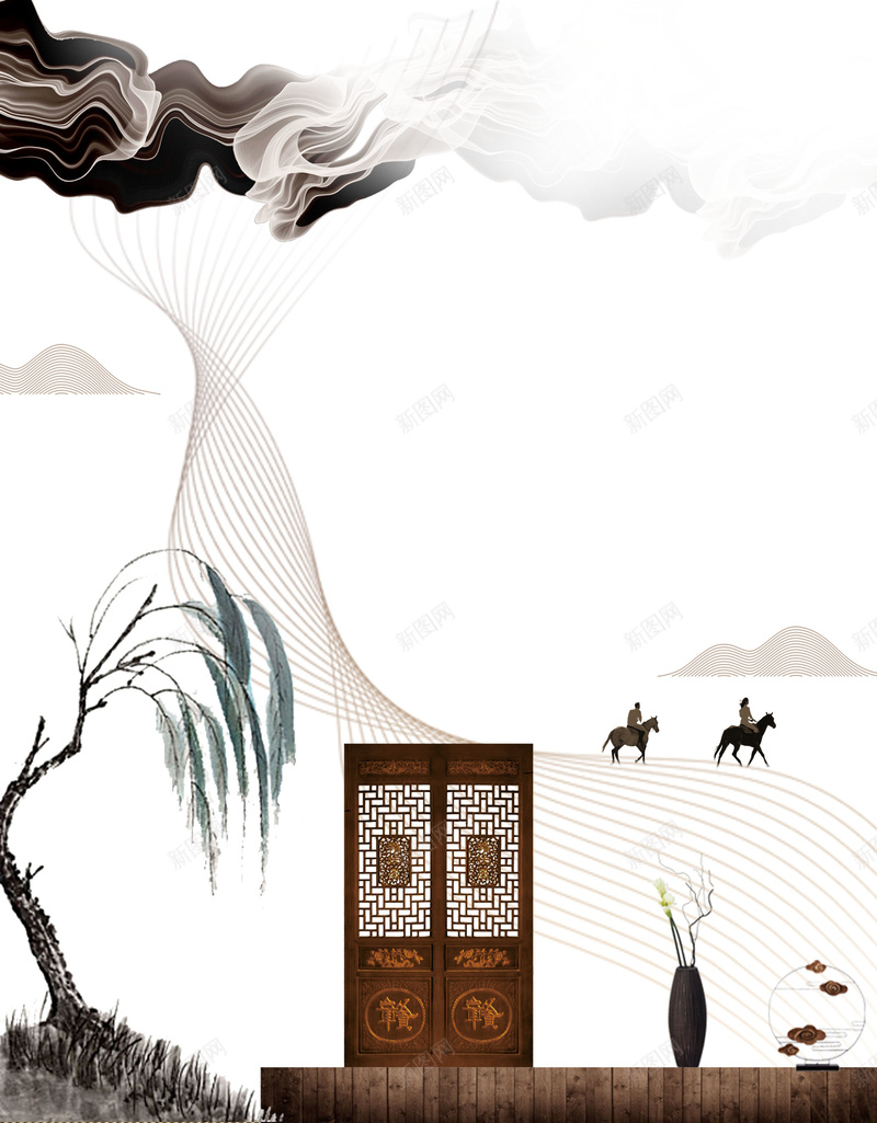 房地产中国风开盘宣传海报psd设计背景_新图网 https://ixintu.com 中国风房地产 商业地产 地产 房地产 新中式房地产 树 盛大开盘 豪宅别墅 门