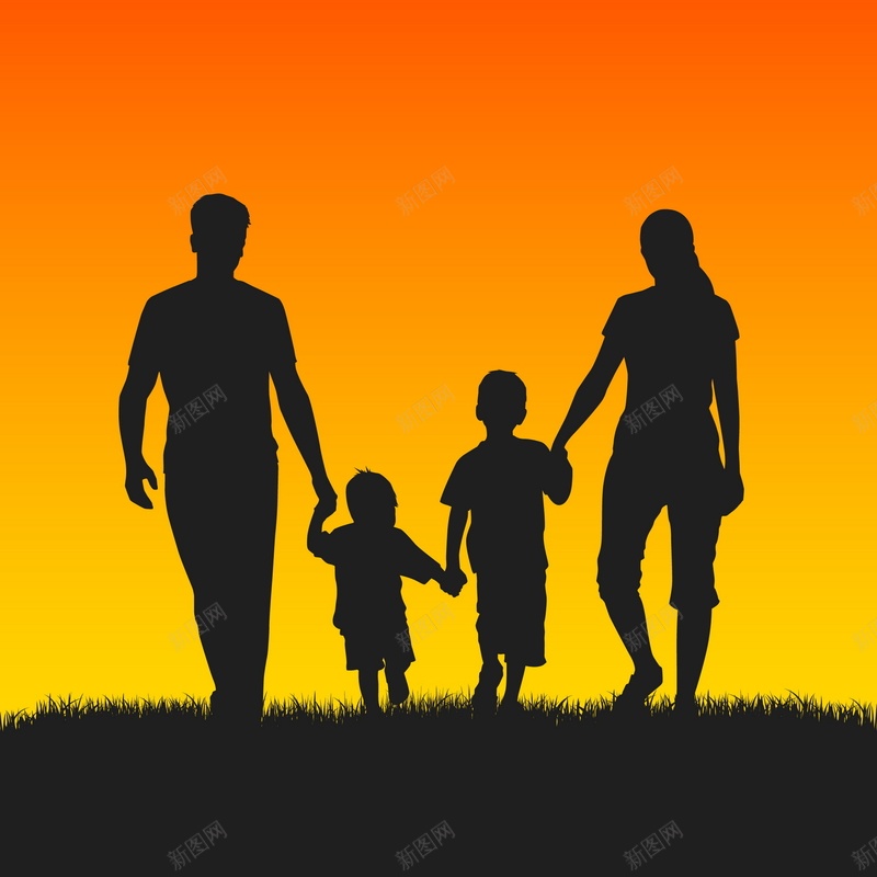 一家四口jpg设计背景_新图网 https://ixintu.com 一家人 四口 家人 手拉手 橙色