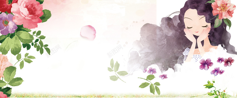 三八妇女节文艺小清新bannerpsd设计背景_新图网 https://ixintu.com 38节 三八妇女节 化妆品 女王 女生节 女神节 女装 手绘女人 浪漫 清新 玫瑰 电商 花朵 花瓣
