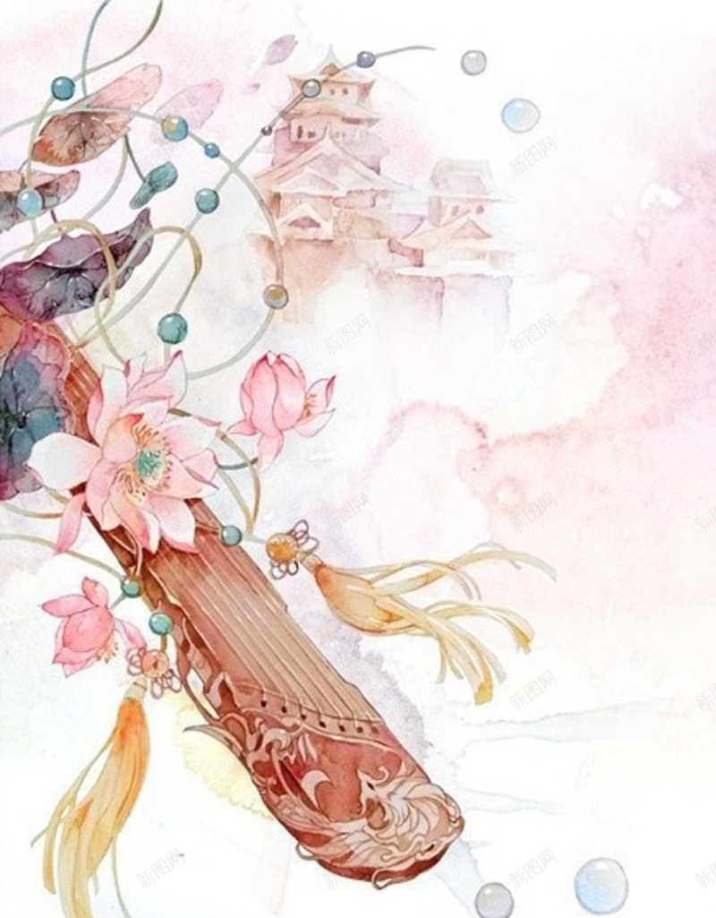 古风歌曲海报背景jpg设计背景_新图网 https://ixintu.com 中国风 古筝 古风 广播剧 歌曲 海报 翻唱 设计