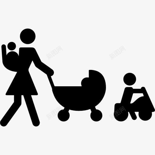 妈妈走的三个婴儿图标png_新图网 https://ixintu.com 人的剪影 儿童 孩子 家庭 熟悉 组的婴儿 走