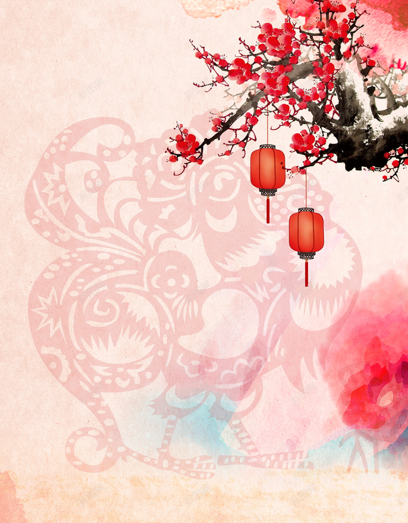 创意喜庆吉祥鸡年海报背景psd设计背景_新图网 https://ixintu.com 促销海报 创意 剪贴画 吉祥 喜庆 墨迹 开业庆典 梅花 活动海报 灯笼 鸡年
